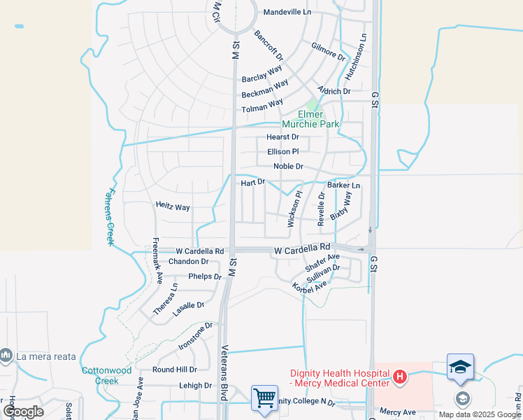 map of restaurants, bars, coffee shops, grocery stores, and more near 4351 Anderson Way in Merced