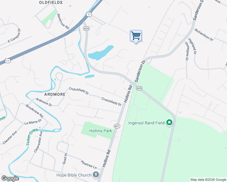 map of restaurants, bars, coffee shops, grocery stores, and more near 6006 Stonehouse Lane in Hollins