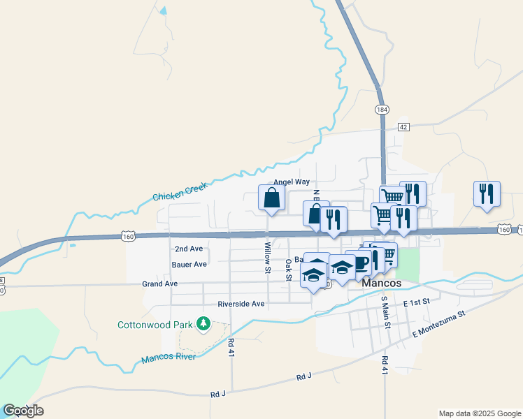 map of restaurants, bars, coffee shops, grocery stores, and more near 415 North Willow Street in Mancos