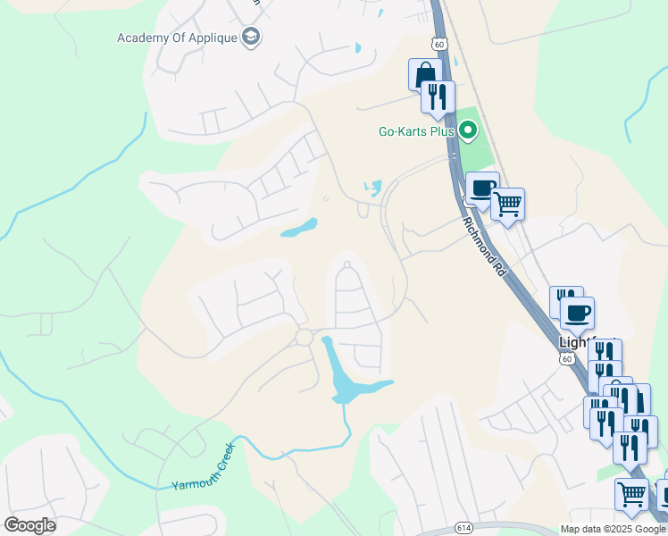map of restaurants, bars, coffee shops, grocery stores, and more near 6780 Tarpleys Tavern Road in Williamsburg