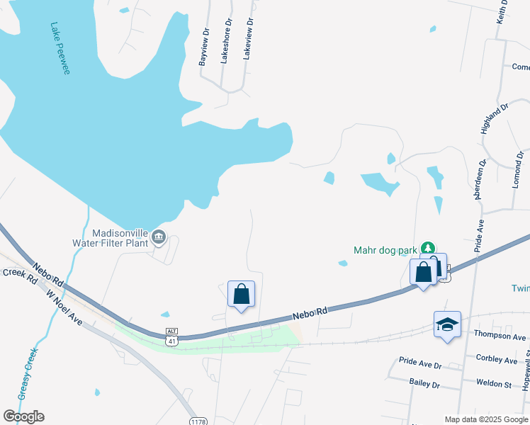 map of restaurants, bars, coffee shops, grocery stores, and more near Dodson Lane in Madisonville