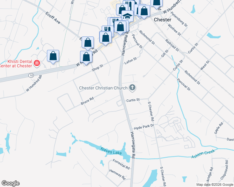 map of restaurants, bars, coffee shops, grocery stores, and more near 12408 Harrowgate Road in Chester