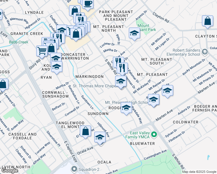 map of restaurants, bars, coffee shops, grocery stores, and more near 1596 Berksford Way in San Jose