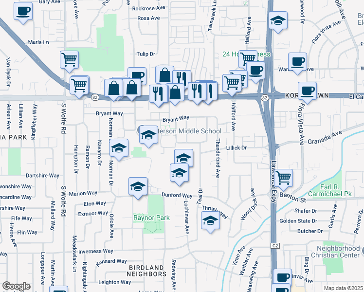 map of restaurants, bars, coffee shops, grocery stores, and more near 1058 Castleton Way in Sunnyvale