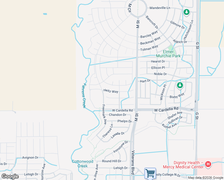 map of restaurants, bars, coffee shops, grocery stores, and more near 753 Heitz Way in Merced