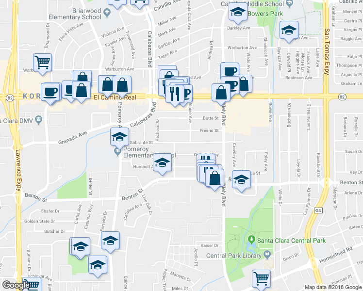 map of restaurants, bars, coffee shops, grocery stores, and more near 3048 El Sobrante Street in Santa Clara