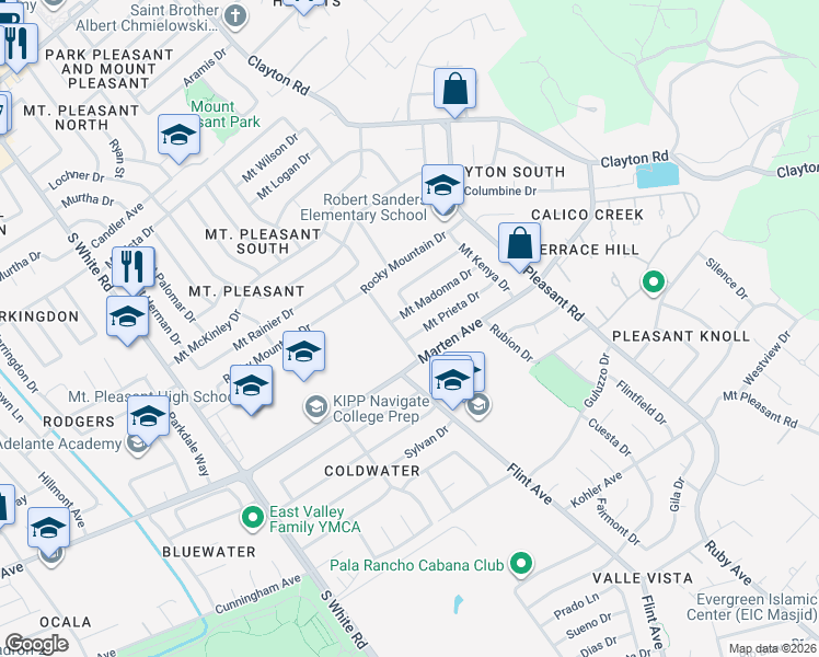 map of restaurants, bars, coffee shops, grocery stores, and more near 3407 Marten Avenue in San Jose