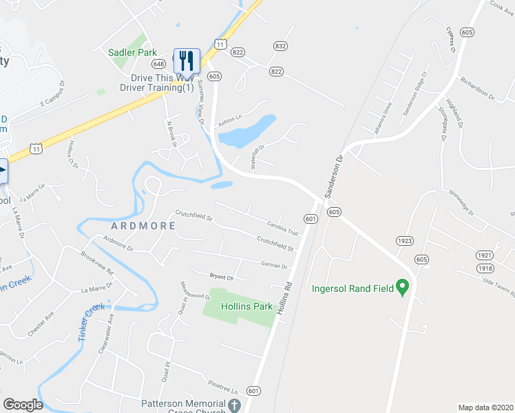 map of restaurants, bars, coffee shops, grocery stores, and more near 6111 Old Black Horse Road in Hollins