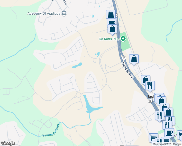 map of restaurants, bars, coffee shops, grocery stores, and more near 6756 Tarpleys Tavern Road in Williamsburg