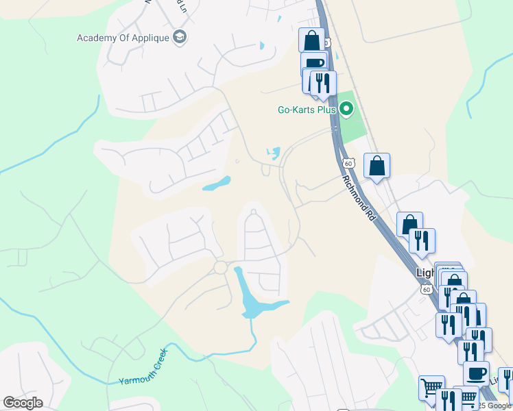 map of restaurants, bars, coffee shops, grocery stores, and more near 6756 Tarpleys Tavern Road in Williamsburg