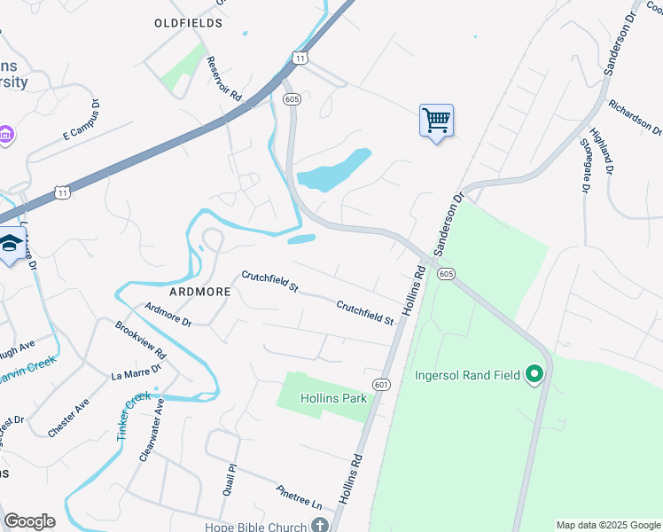 map of restaurants, bars, coffee shops, grocery stores, and more near 6108 Old Black Horse Road in Hollins