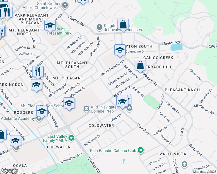 map of restaurants, bars, coffee shops, grocery stores, and more near 1795 Mount Rushmore Drive in San Jose