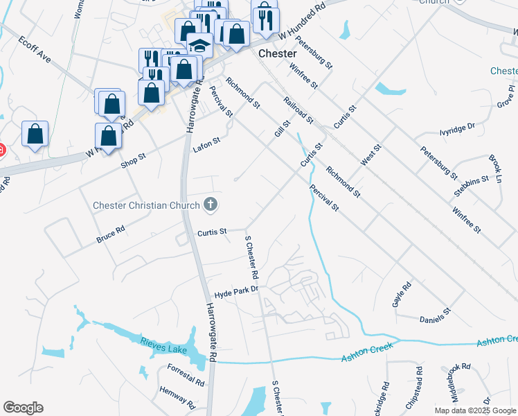 map of restaurants, bars, coffee shops, grocery stores, and more near 4234 Curtis Street in Chester