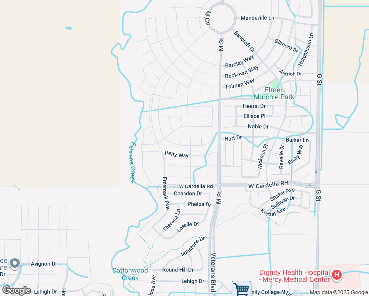 map of restaurants, bars, coffee shops, grocery stores, and more near 704 Heitz Way in Merced