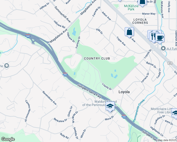 map of restaurants, bars, coffee shops, grocery stores, and more near 1670 Whitham Avenue in Los Altos