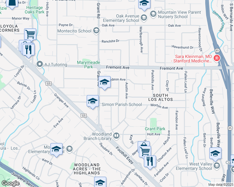 map of restaurants, bars, coffee shops, grocery stores, and more near 1722 Juarez Avenue in Los Altos
