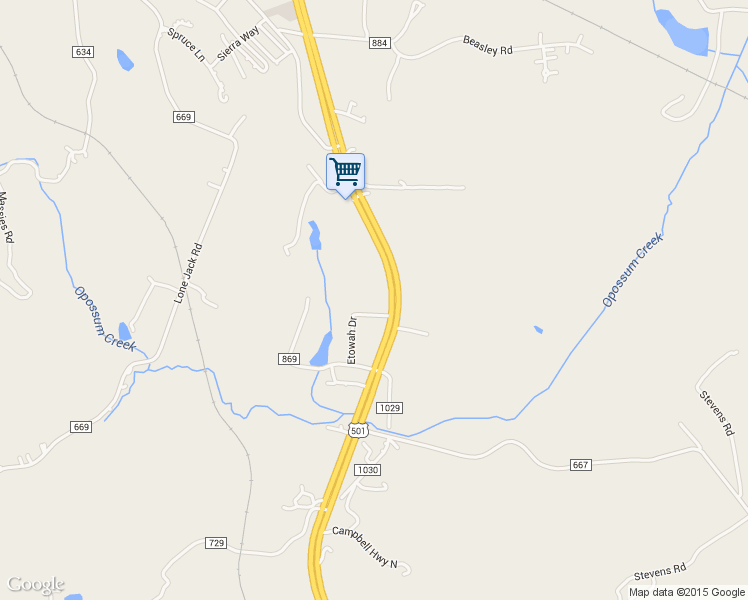 map of restaurants, bars, coffee shops, grocery stores, and more near 5374 Campbell Highway in Lynchburg