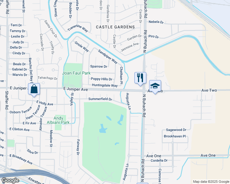 map of restaurants, bars, coffee shops, grocery stores, and more near 1892 El Dorado Court in Atwater