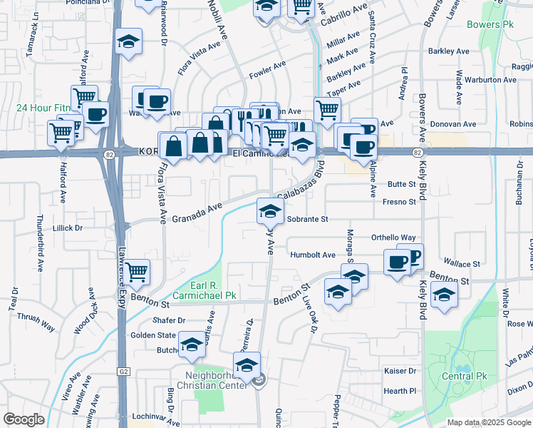 map of restaurants, bars, coffee shops, grocery stores, and more near 3318 Granada Avenue in Santa Clara