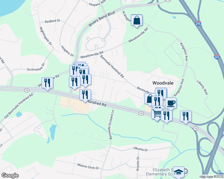 map of restaurants, bars, coffee shops, grocery stores, and more near 407 Sunset Boulevard in Chester