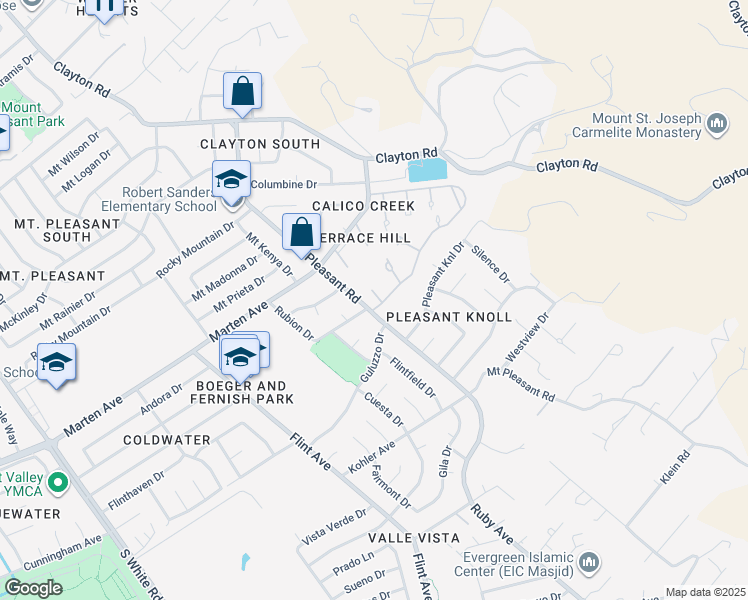 map of restaurants, bars, coffee shops, grocery stores, and more near 1925 Winding Creek Court in San Jose