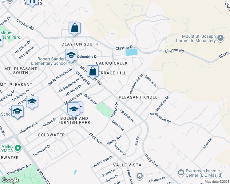 map of restaurants, bars, coffee shops, grocery stores, and more near 1925 Winding Creek Court in San Jose