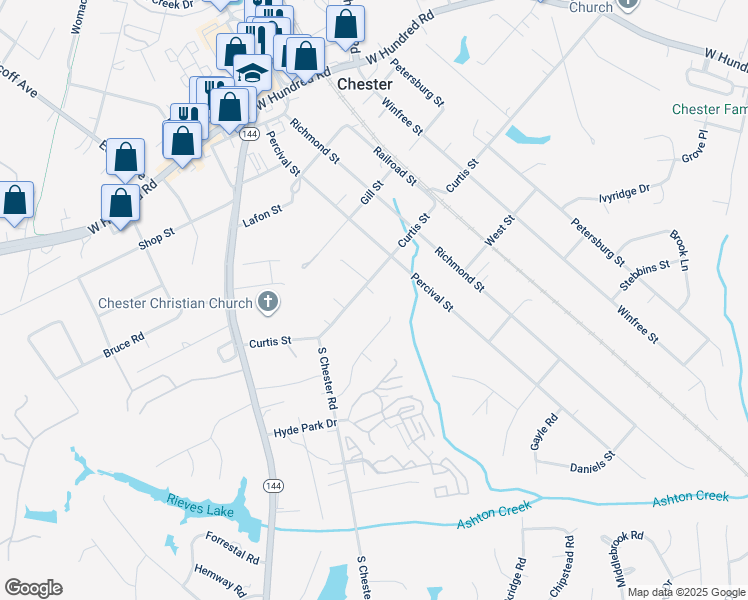 map of restaurants, bars, coffee shops, grocery stores, and more near 4205 Curtis Street in Chester