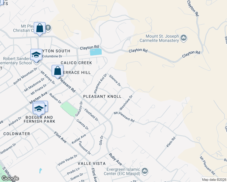map of restaurants, bars, coffee shops, grocery stores, and more near 2072 Pleasant Crest Court in San Jose