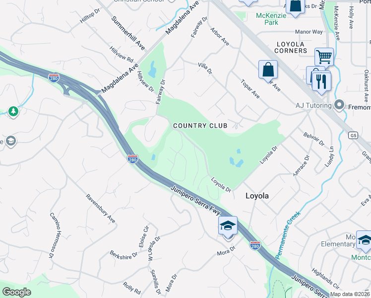 map of restaurants, bars, coffee shops, grocery stores, and more near 1685 Fairway Drive in Los Altos