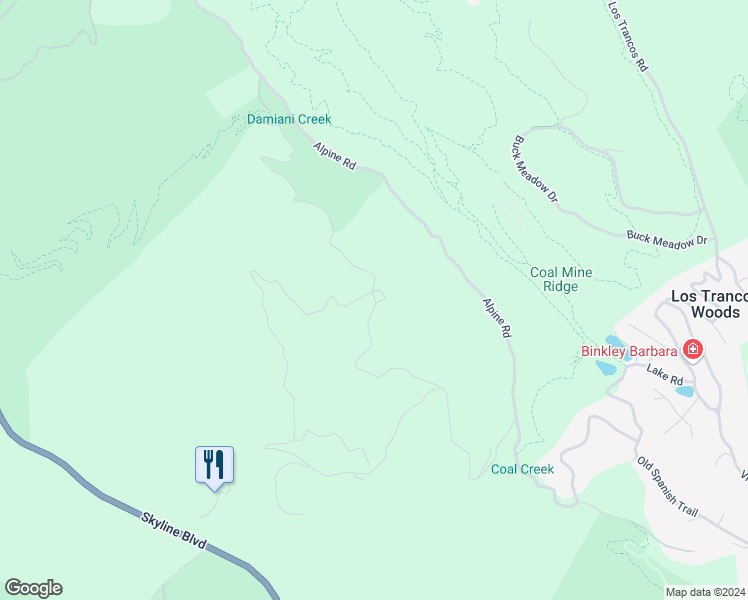 map of restaurants, bars, coffee shops, grocery stores, and more near 5660 Alpine Road in Portola Valley