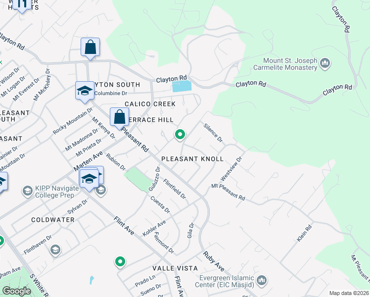 map of restaurants, bars, coffee shops, grocery stores, and more near 3562 Pleasant Knoll Drive in San Jose