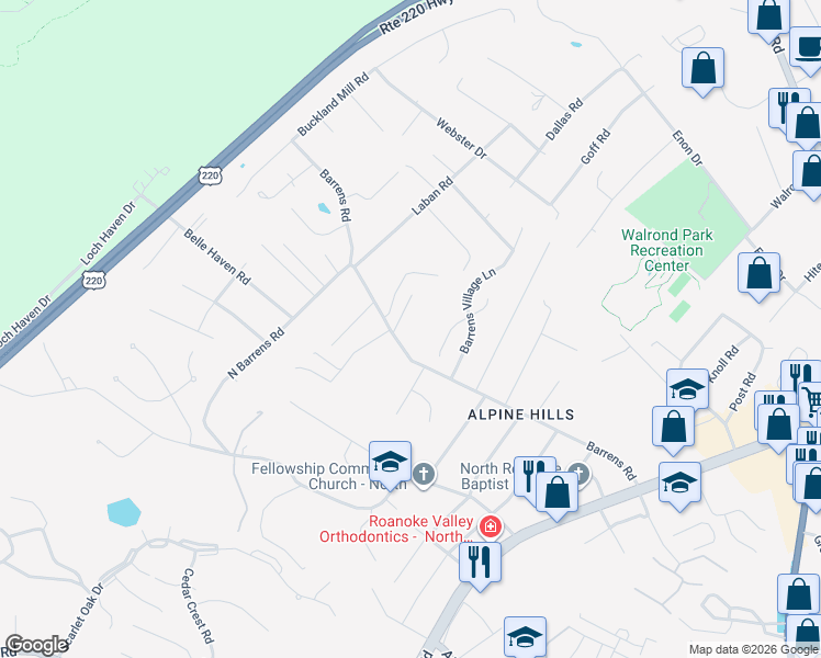 map of restaurants, bars, coffee shops, grocery stores, and more near 8107 Golden Oak Lane in Hollins
