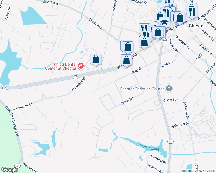 map of restaurants, bars, coffee shops, grocery stores, and more near 4833 Shop Street in Chester