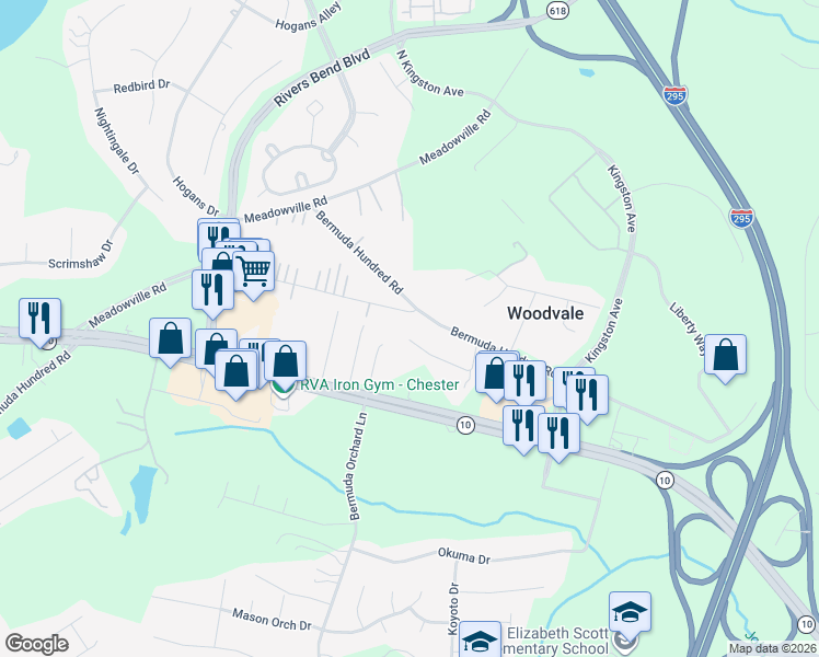 map of restaurants, bars, coffee shops, grocery stores, and more near 400 Sentinel Lane in Chester