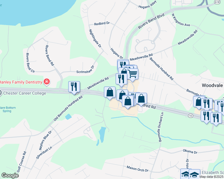map of restaurants, bars, coffee shops, grocery stores, and more near 210 East Hundred Road in Chester