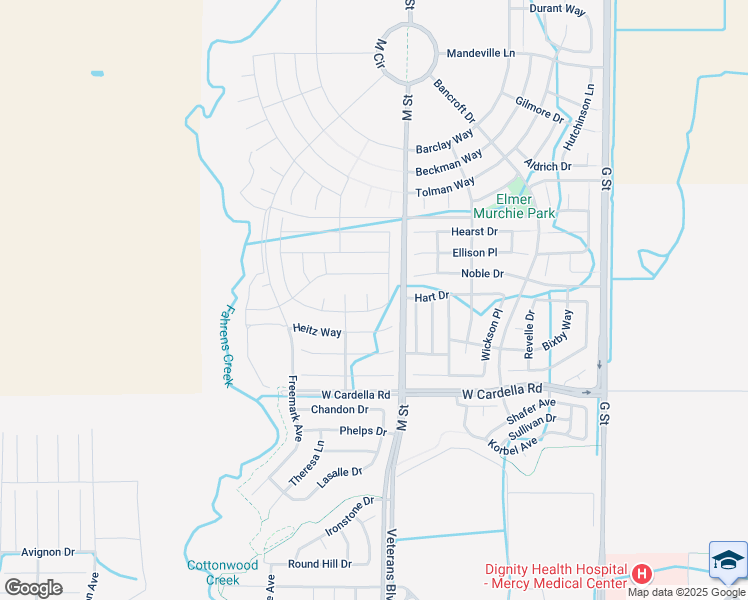 map of restaurants, bars, coffee shops, grocery stores, and more near 4420 Pickworth Court in Merced