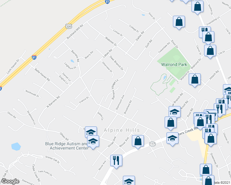 map of restaurants, bars, coffee shops, grocery stores, and more near 976 Barrens Village Court in Hollins