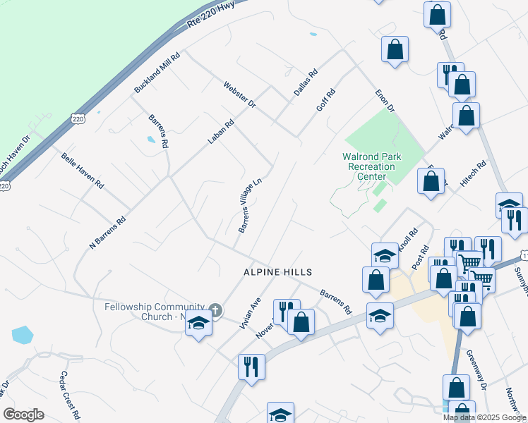 map of restaurants, bars, coffee shops, grocery stores, and more near 961 Starmount Avenue in Hollins