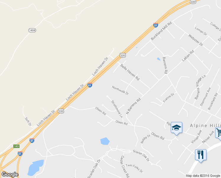 map of restaurants, bars, coffee shops, grocery stores, and more near 8438 Northwalk Drive in Hollins