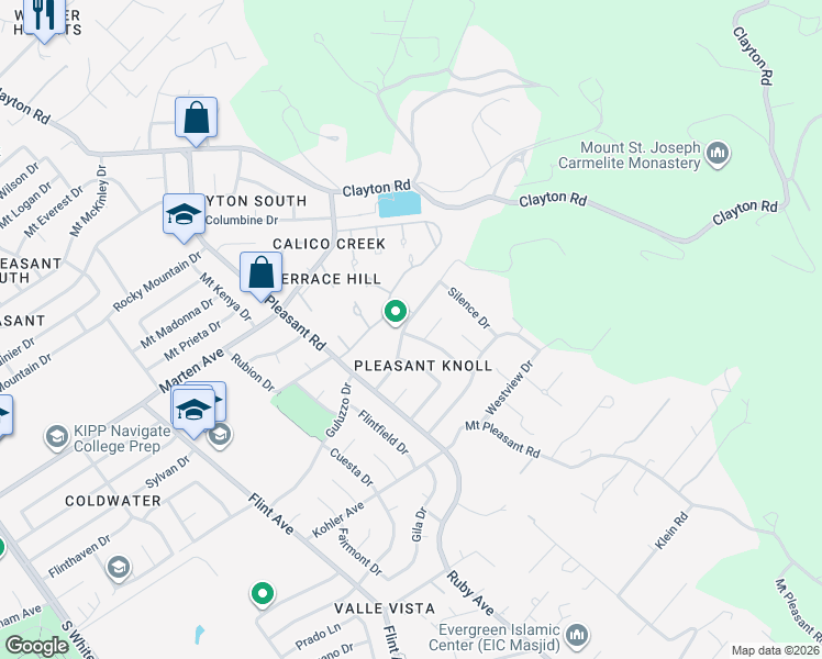 map of restaurants, bars, coffee shops, grocery stores, and more near 3562 Pleasant Knoll Drive in San Jose
