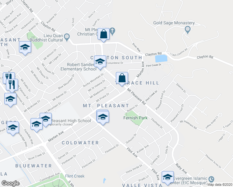 map of restaurants, bars, coffee shops, grocery stores, and more near 3483 Marten Avenue in San Jose