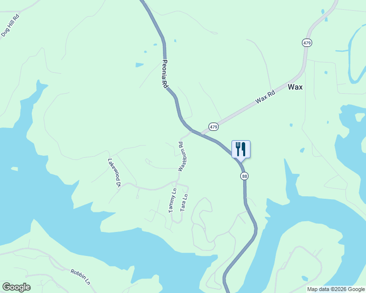 map of restaurants, bars, coffee shops, grocery stores, and more near Washburn Road in Clarkson