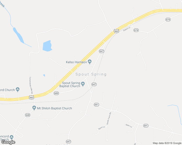 map of restaurants, bars, coffee shops, grocery stores, and more near State Route 647 in Appomattox