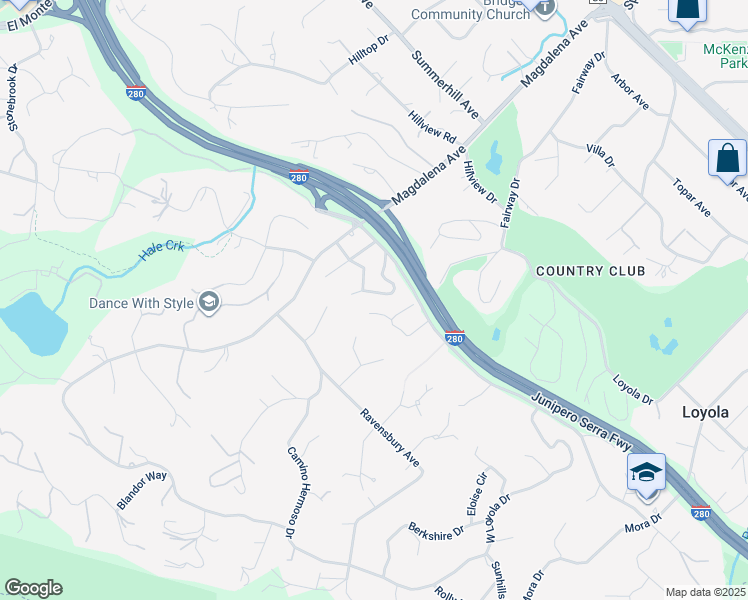 map of restaurants, bars, coffee shops, grocery stores, and more near 11664 Winding Way in Los Altos