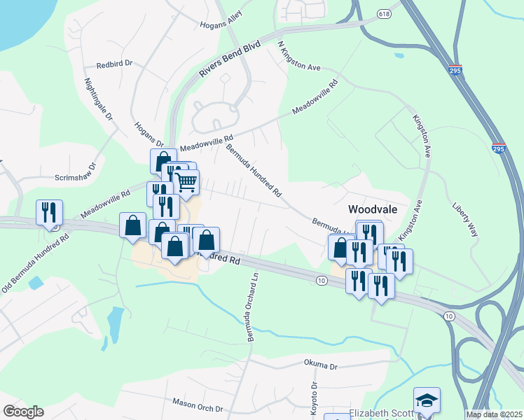 map of restaurants, bars, coffee shops, grocery stores, and more near 407 Sunset Boulevard in Chester