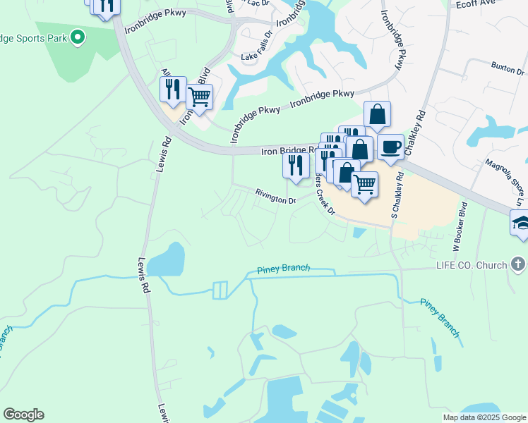 map of restaurants, bars, coffee shops, grocery stores, and more near 12000 Reserve Manor Circle in Chester