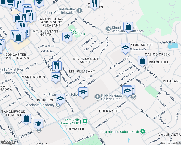 map of restaurants, bars, coffee shops, grocery stores, and more near 3228 Blue Mountain Drive in San Jose