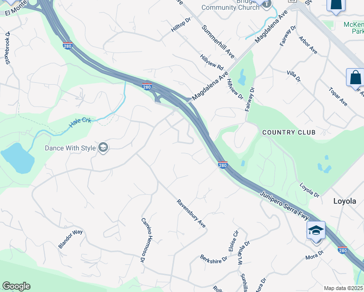 map of restaurants, bars, coffee shops, grocery stores, and more near 11664 Winding Way in Los Altos