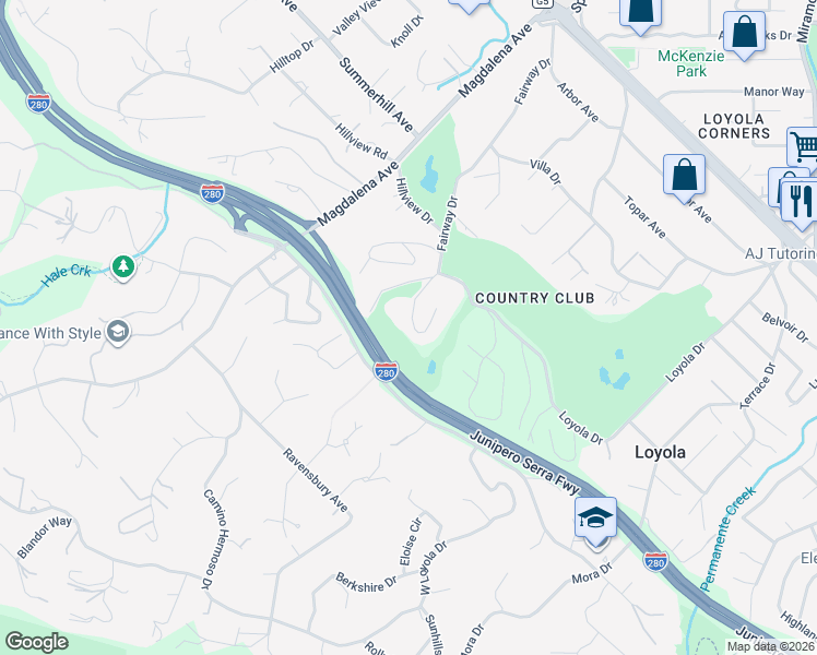 map of restaurants, bars, coffee shops, grocery stores, and more near 1599 Shirley Avenue in Los Altos
