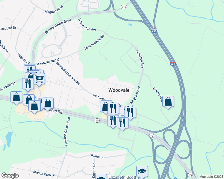 map of restaurants, bars, coffee shops, grocery stores, and more near 13006 Dawson Drive in Chester